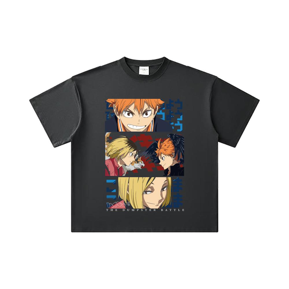 260 GSM Doppelgarn 32er Zähl Garn 100% Baumwolle Haikyu V9 Mülltonnen-Schlacht Aufdruck Unisex Schweres Baumwoll T-Shirt… Mehr