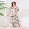 Retro Fashion Printing New Women's Clothing Large Size Fattened Summer Ethnic Round Neck Loose and Thin Dress Long Dress