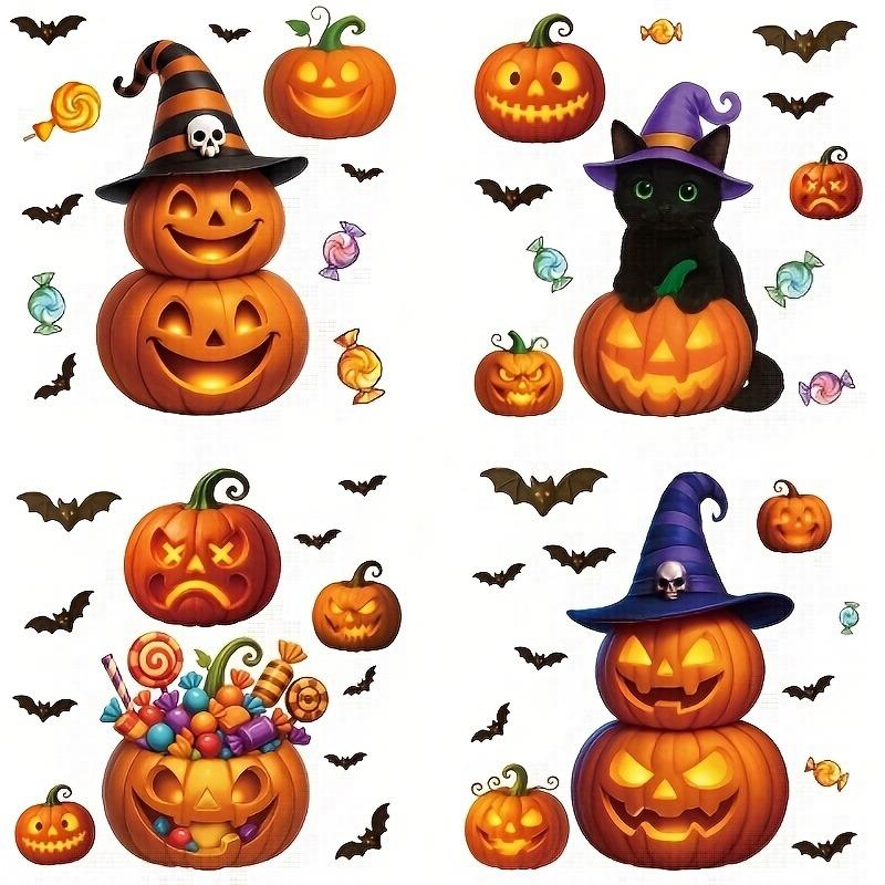 1PACK Halloween pumpkin glass sticker, exquisite holiday party decoration arrangement candy pumpkin lamp black cat window sticker