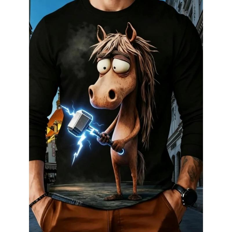 Camiseta de manga larga con estampado 3D para hombre, cómoda, transpirable y versátil