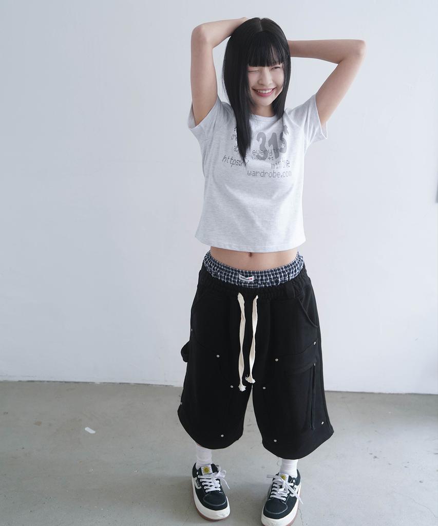 Mimdeowodeulobeu 313 Printed Crop T-Shirt_Gray