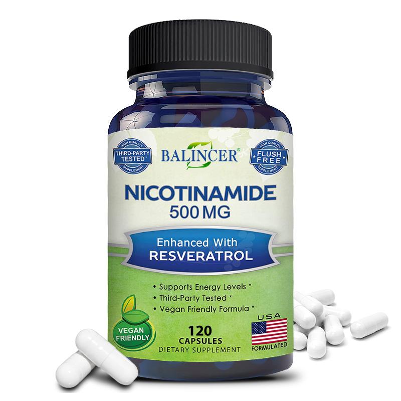 Nicotinamide 500 Mg Dietary Supplement, With Resveratrol Powder, 120 Capsules Per Bottle 120 Capsules