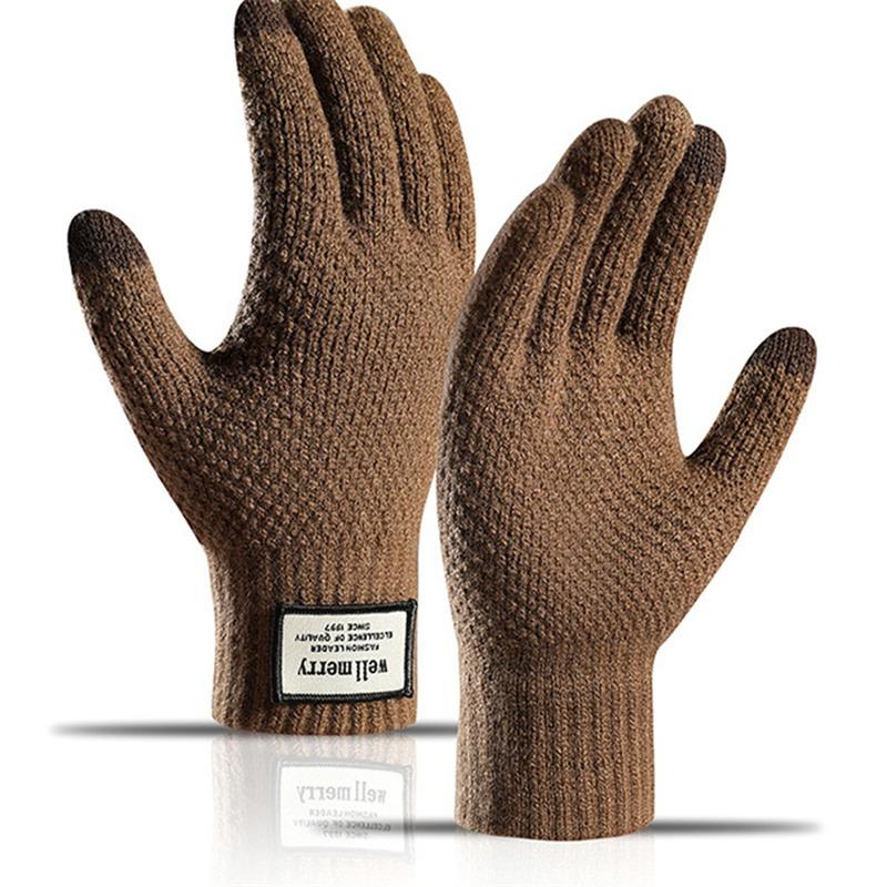 Winter Men Knitted Gloves Touch Screen Cycling Mittens Thicken Warm Wool Cashmere Solid Business Gloves Autumn Winter