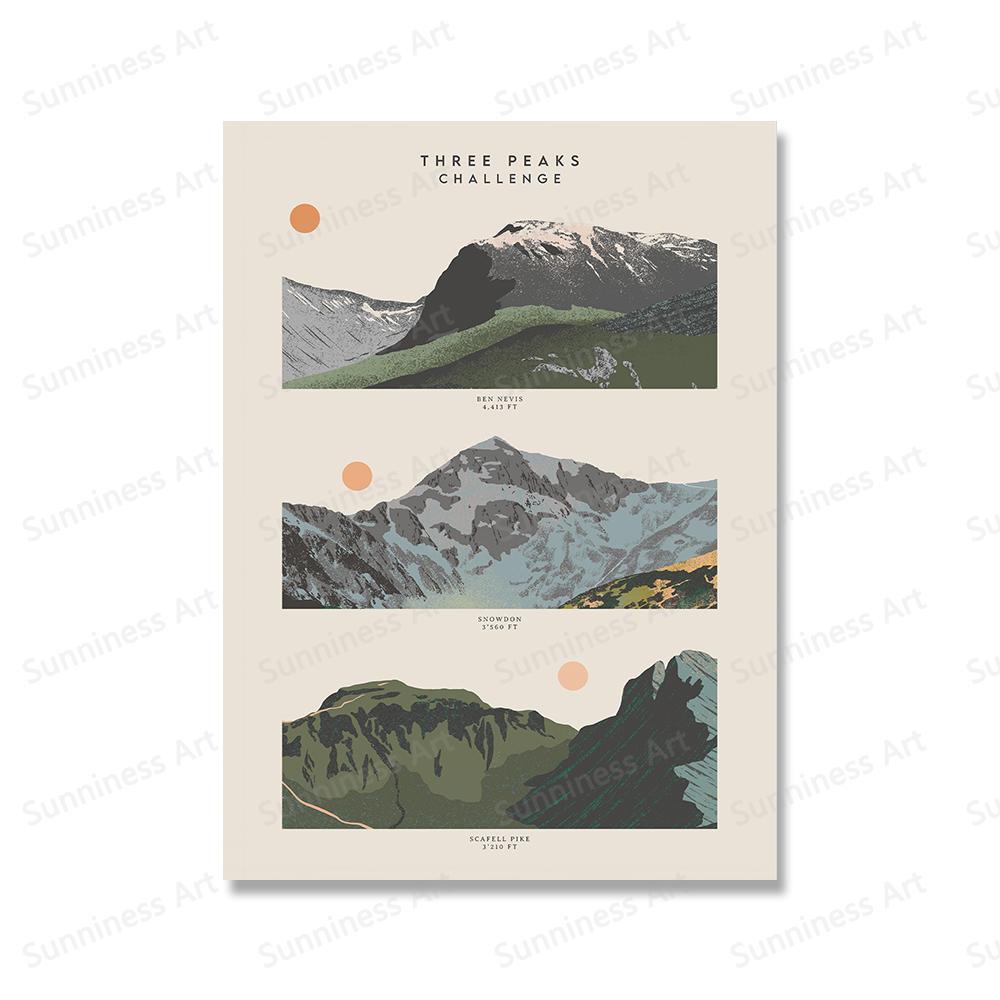

Абстрактные Три Пика Гора Настенная Картина на Холсте Великобритания Туристический Плакат Скафелл Пайк Сноудон Бен Невис Печать Картина Гостиная 21x30cm No Framed белый