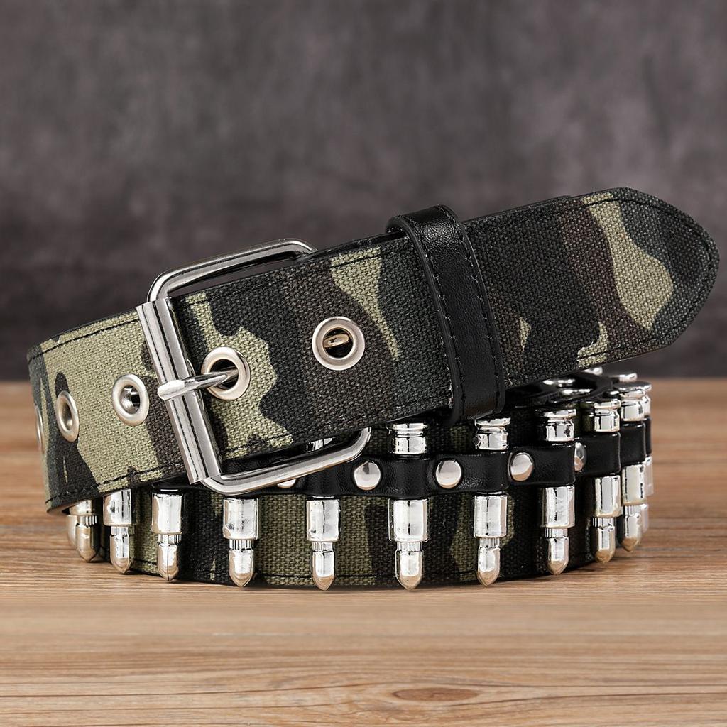 Bullet Belt Rivet Men'S Punk Style Belt Personality Decorative Belt Camouflage Outdoor Belt