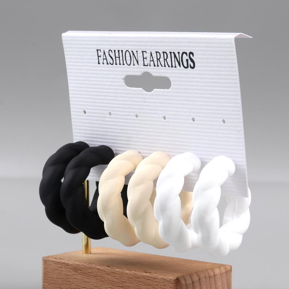 Korean 3 Pair/Set Acrylic Twisted Circle Hoop Earrings Dopamine Color Screw Thread C-Shaped Drop Earring for Women Jewelry Sets