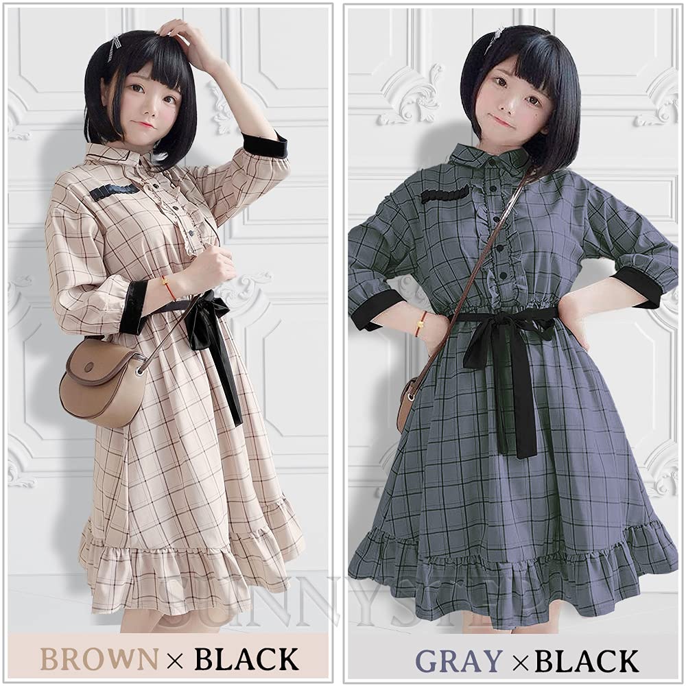 Socks XS To 6L Check Pattern Cute Large Loose Knee Length [Sunny Step] Included, Size, Women's Dress, Gray, Brown, Beige, Lolita, Clothes, Size, Fit,