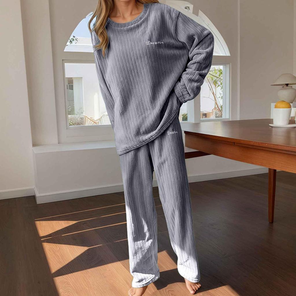 Women's Plush Fleece Lounge Pajama Set Soft Warm Casual Sleepwear Two Piece Long Sleeve Top and Pants Comfortable Fit
