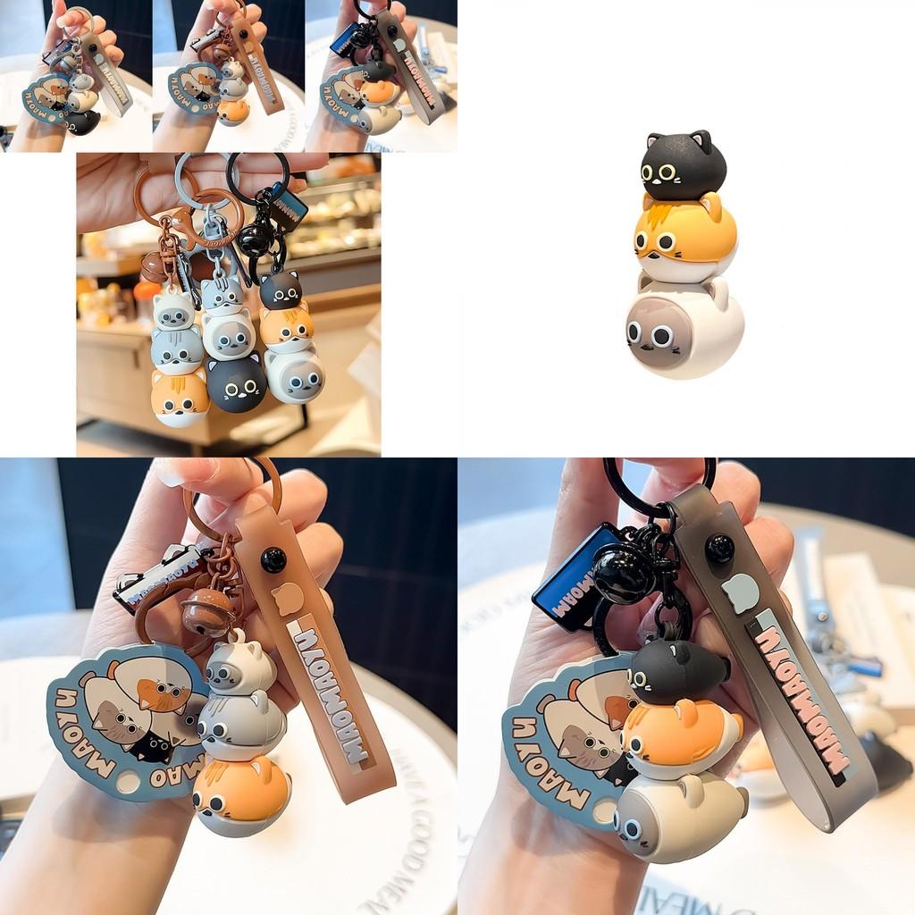 Adorable Jinnew Cat And Fish Stack Keychain Creative Resin Key Ring Gift For Pet Lovers