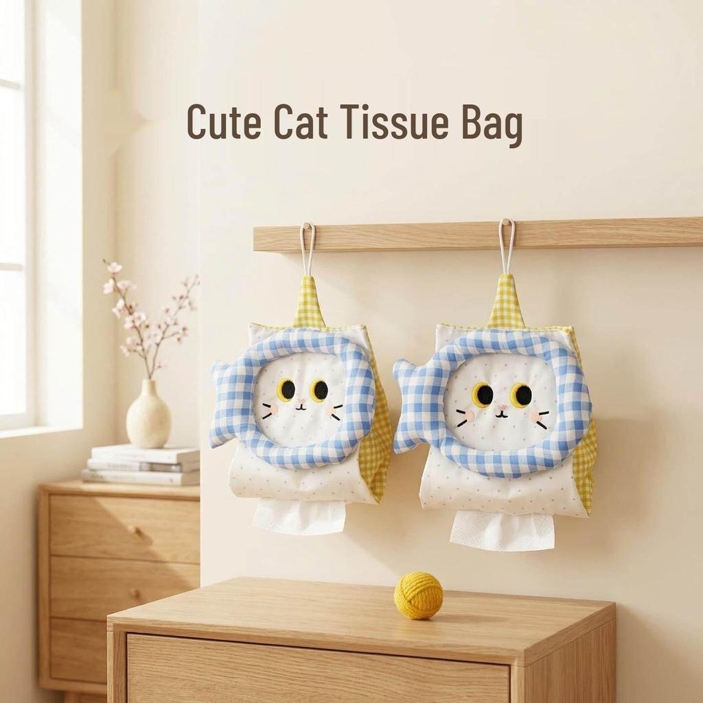 Cute Cat Tissue Holder for Home, Bathroom or Car - Hanging Pull-out Design