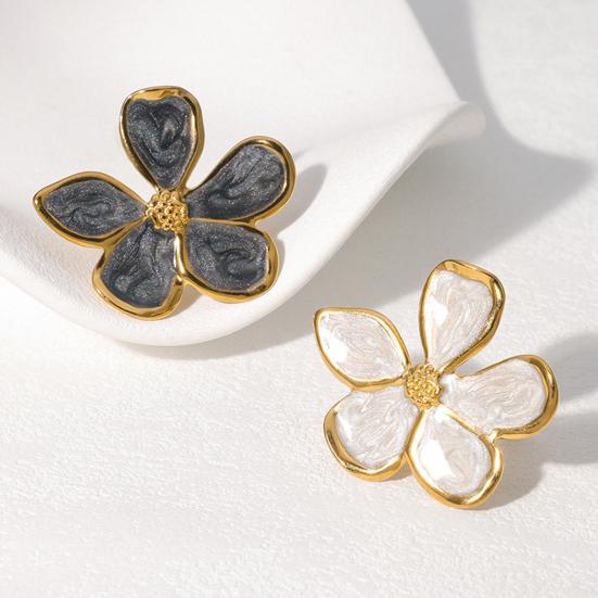 Finger Ring Five-Petal Flower Shape Open Adjustable Fit Women Ring Handcrafted Drip Glaze Enamel Metal Outline Middle Finger Band