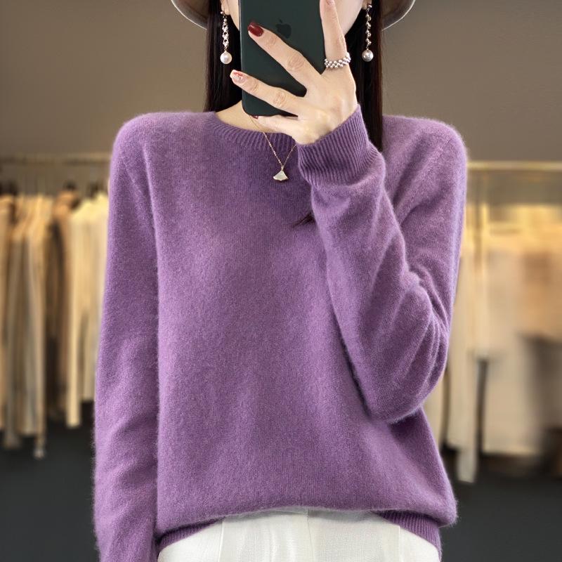 Herbst/Winter 2025 Damen 100% Wolle Nahtloser Rundhals Pullover