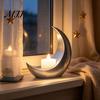 Eid Mubarak Table Decor Crescent Moon LED Candle, Decorative Electronic Candle for Al-Fitr Home Ramadan Decorations Decor, Battery Operated Flameless