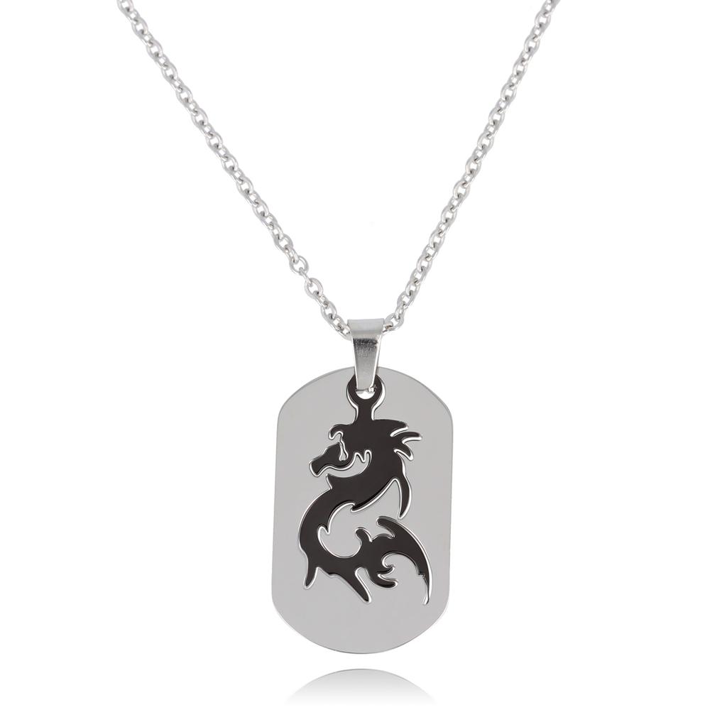 Les Trésors De Lily [Q7365] - Colier din oțel „Dragon” negru/argintiu - 32x19 mm