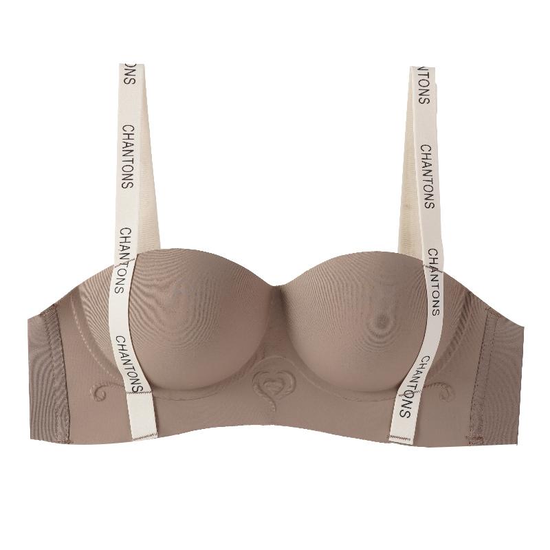 

Бесшовный бюстгальтер Push Up с бретельками с буквами, женский мягкий бюстгальтер со сборками без стального кольца 38 коричневый