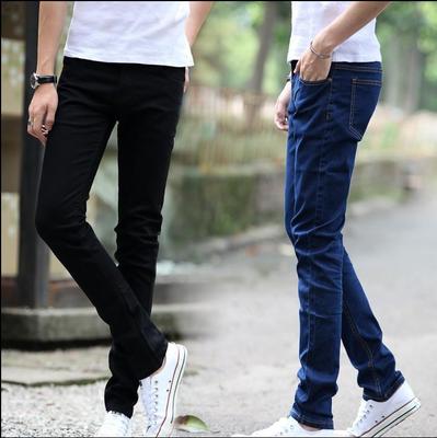 Men's Slim Fit Stretch Jeans - Spring/Autumn, Black, Korean Style, Dirt-Resistant, Trendy Casual Pants