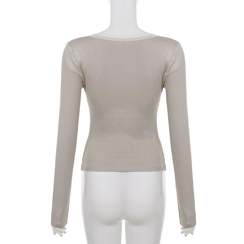 Sexy V-neck Lace A-line Knit Long-sleeve Top - Elegant Slimming Sweet Girly Style