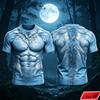 Men 3D Print Fake Wolf Abdominal Muscle Fur Pattern Women's T‑Shirt Fake Hairy Muscle Graphic Short Sleeve Tee Halloween Cosplay Tops