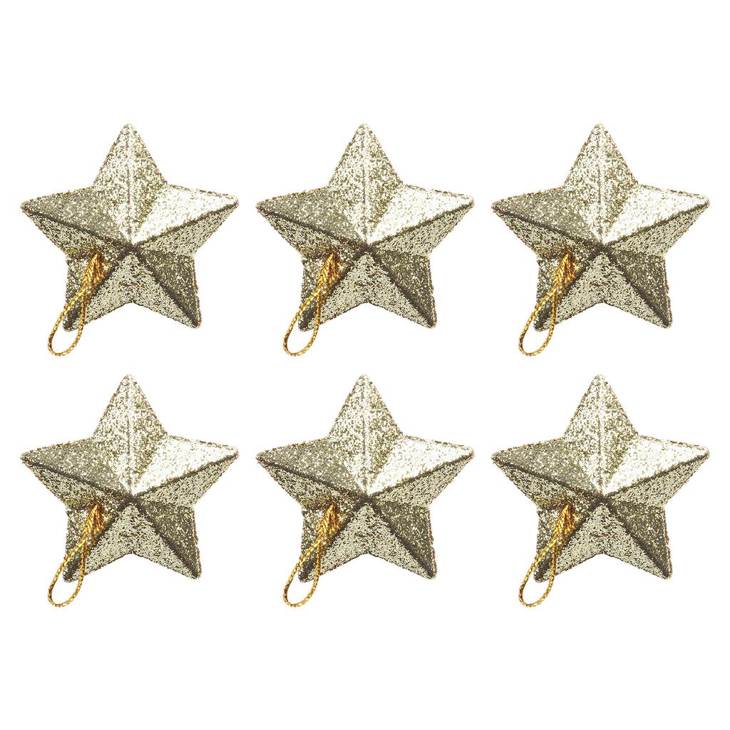 6pcs Glitter Pendant Star Christmas Tree Hanging Decorations Xmas Ornament Plastic Wedding Birthday Festive Party Ceiling