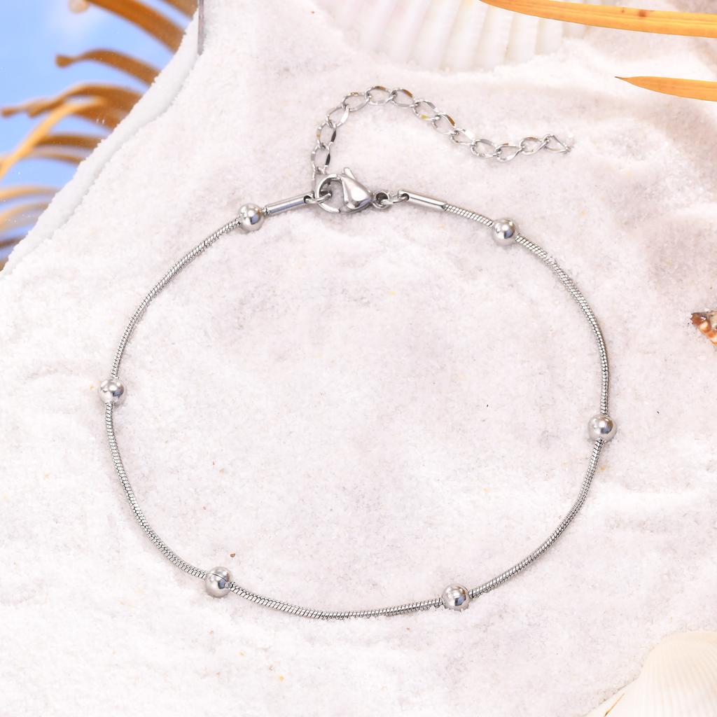Women Summer Round Bead Chain Anklet Simplicity Temperament Holidays Ankle Bracelets for Beach Party Adjustable Length Chain