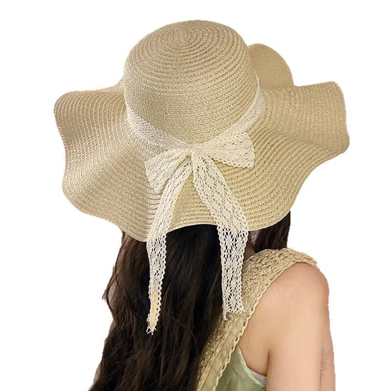 Mei Wan er French Floral Raffia Wide-Brim Sun Hat