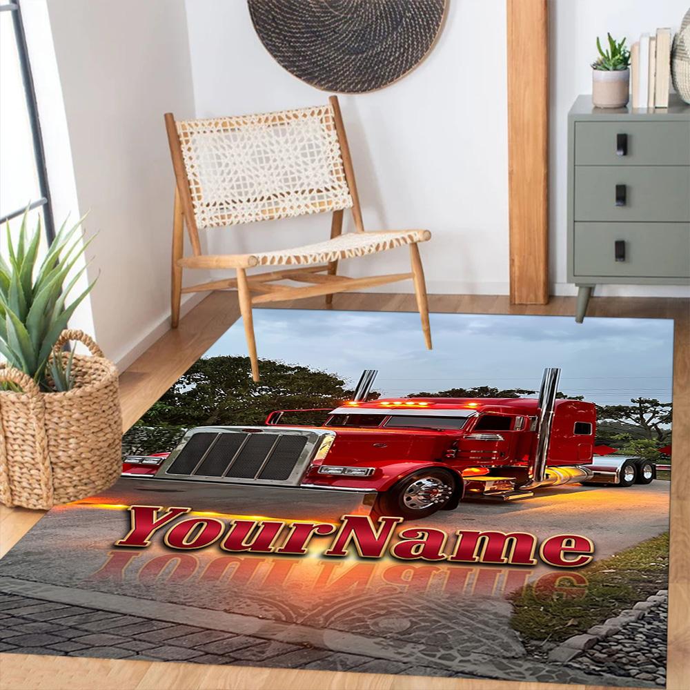 Peterbilt Heavy Trucks Customizable Name Floor Rug Office Rug Perfect for Entryway Study Room Game Room Playrooms Antislip Carpet Anime Office Decor
