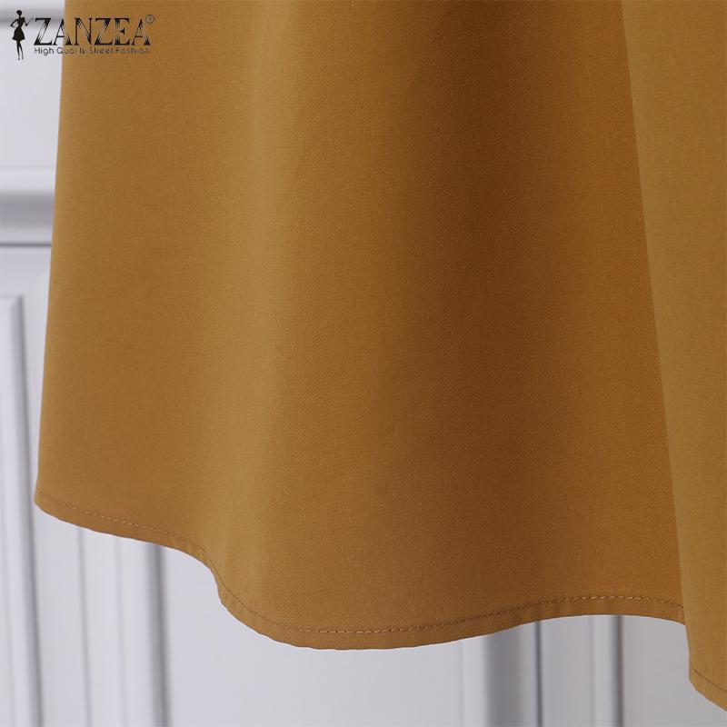 ZANZEA Women Classic Collar Summer Casual Short Sleeve Patchwork Dress