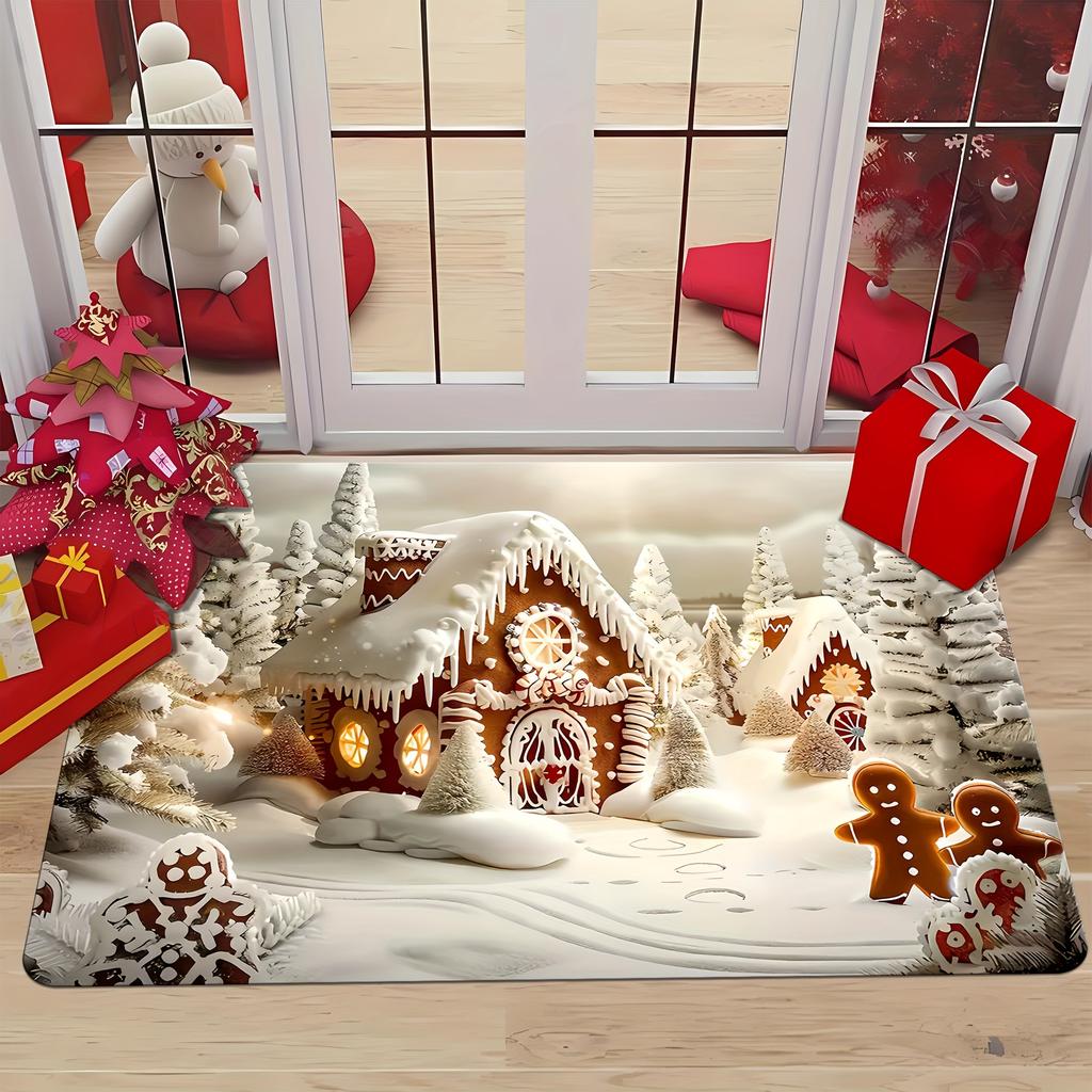 1pc Christmas‑Cabin Print Area Rug, Washable Indoor Floor Mat for Living Room, Bedroom, Dining Room, Warm Home & Room Decor