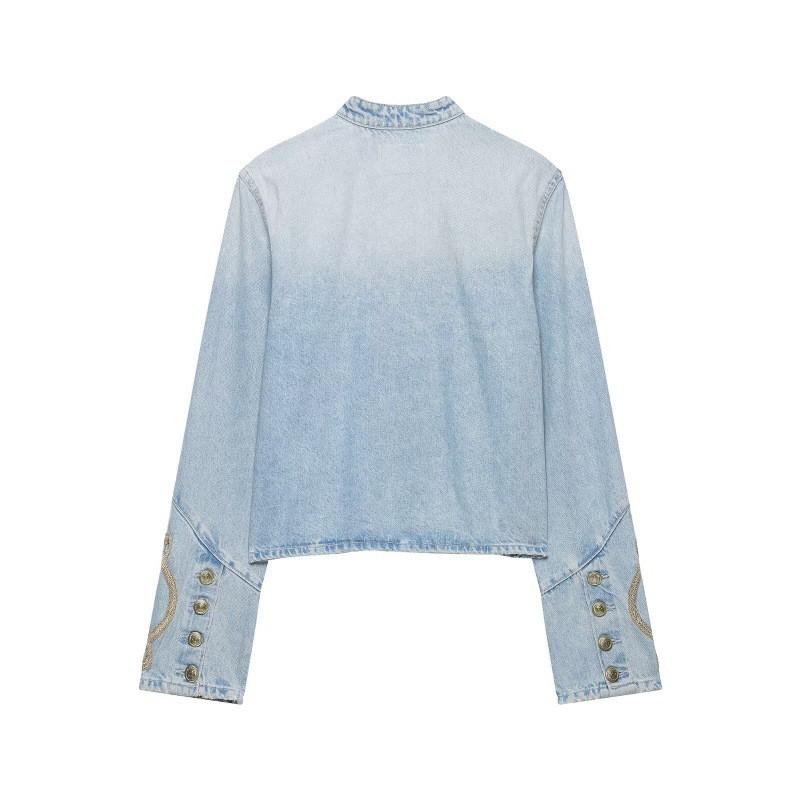 PBZA Vintage Court Style Denim Jacket Button Detail Long Sleeve Blazer