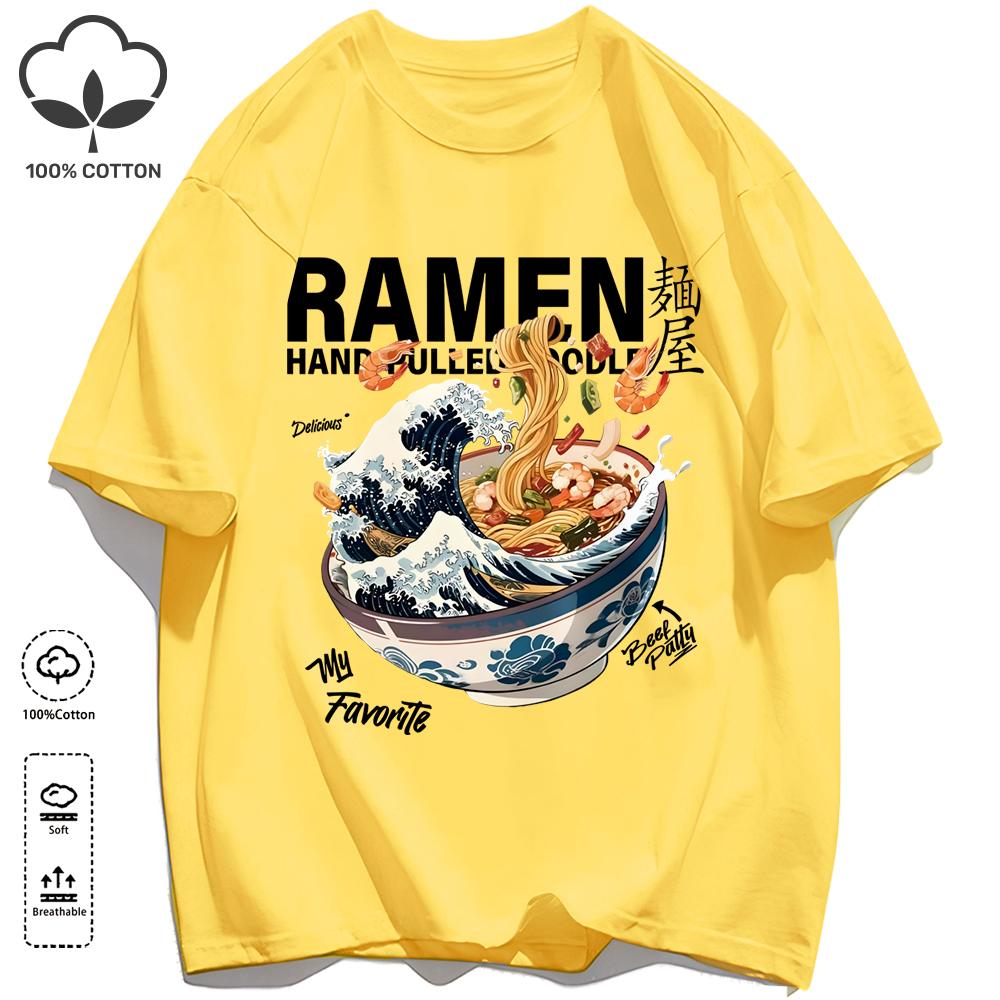 A Bowl Of Rich Lamian Noodles Design Unisexs Retro T Shirts Basics Simple TShirts Fashion Cotton Summer Clothing Unisex Loose Tee