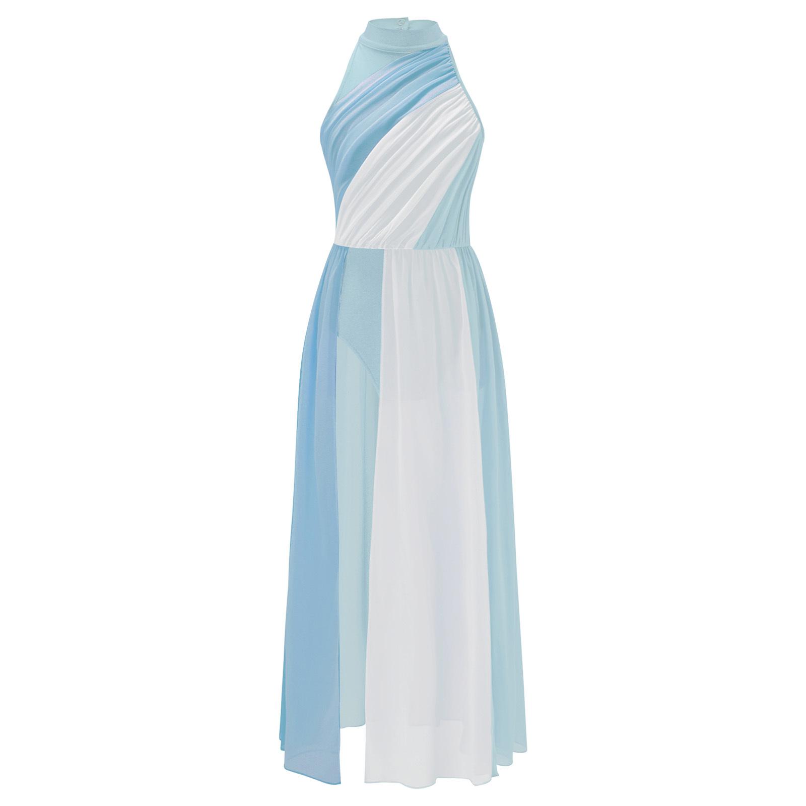 

Стильна лірична сукня з кольоровими блоками - ззаду з вирізом у формі замкової щілини та високим/низьким подолом для танцювальних змагань для дівчаток 15-16 Years світло-синій колір