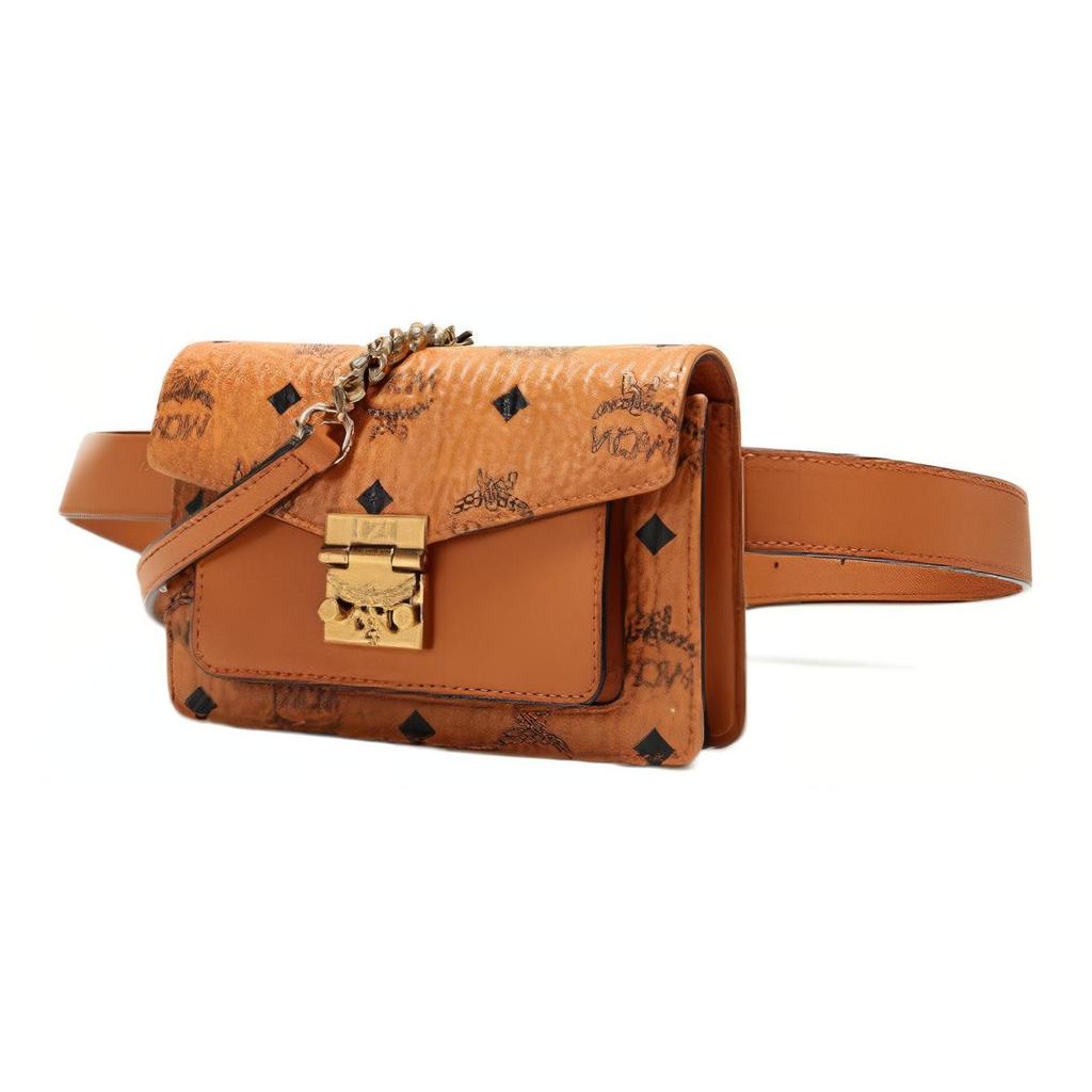 MCM Patricia Visetos Monogram Synthetic Leather Waist Bag Mini Women waist bag Brown Cognac MWZ9APA87CO001