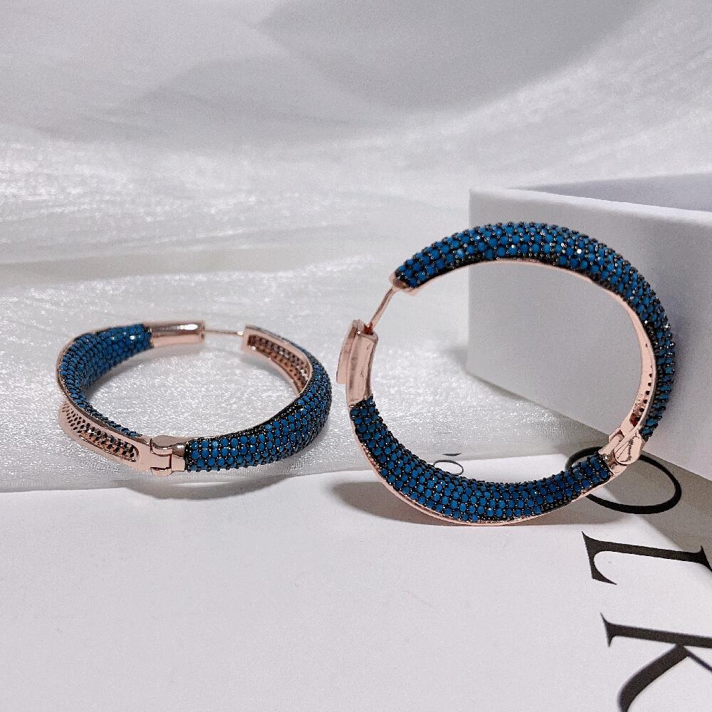 SENYU Super Luxus Türkis Große Creolen Dubai Brautschmuck Mikro-Einlage AAA Zirkonia Großer Schwerer Kreis Ohrring