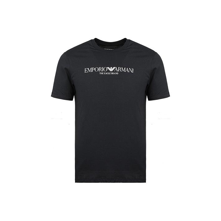 Emporio Armani Logo Letter Print Round Neck Short Sleeve T-Shirt Men Tops Navy-Blue 8N1T61-1J00Z-0922 XS