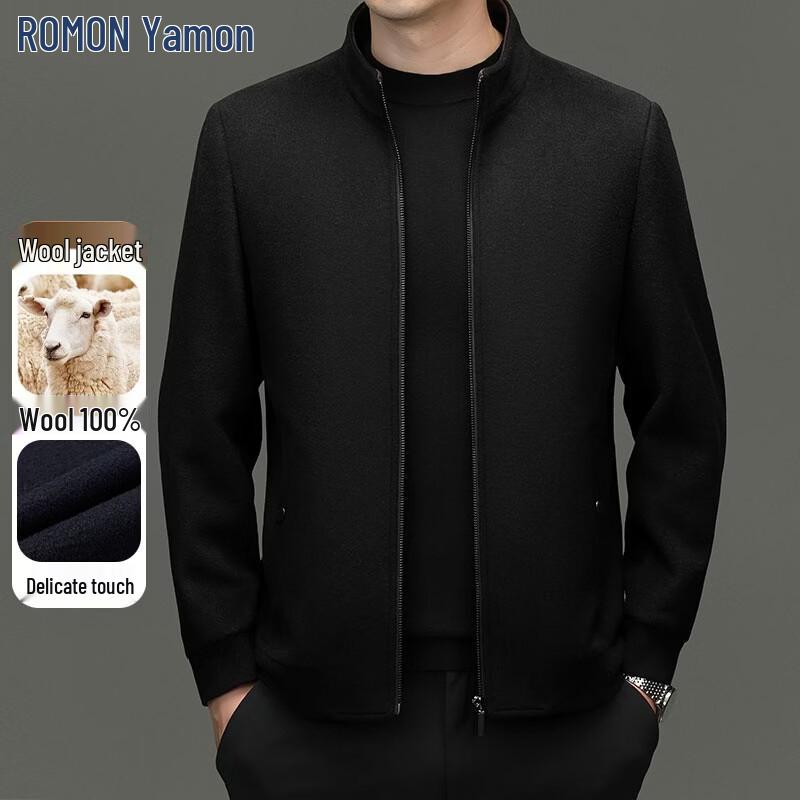 ROMON Men's 100% Wool Stand-Collar Casual Jacket