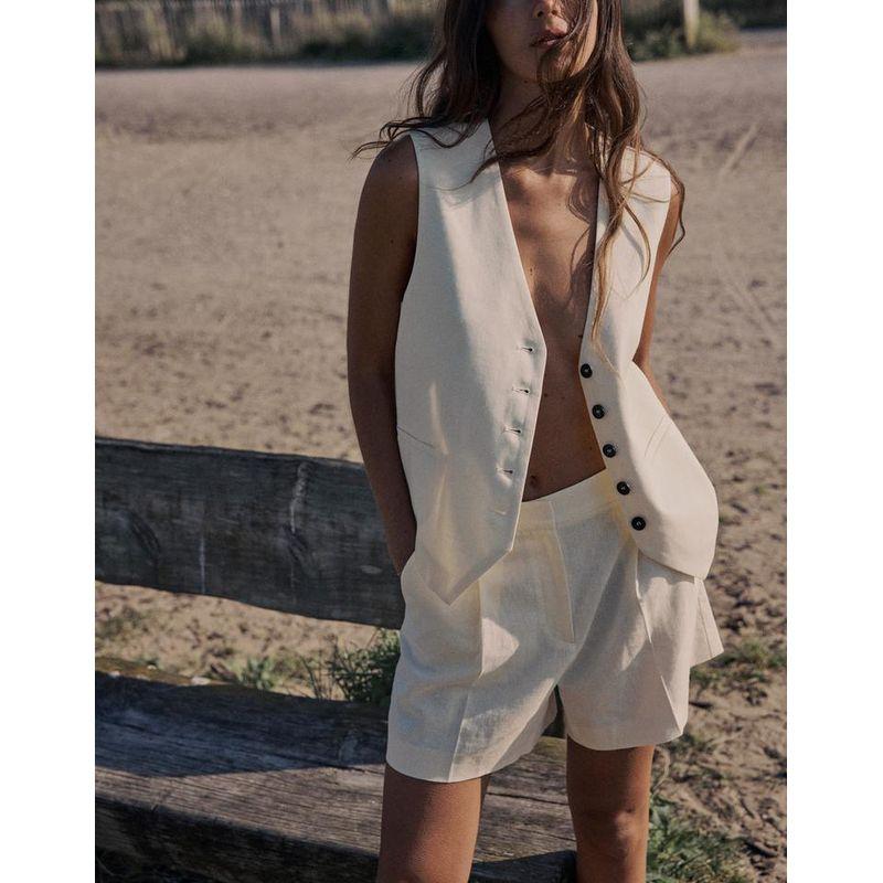 Spring New Arrival Linen Blended Vest 8025939 High Waist Casual Shorts Female 8026707 8026939