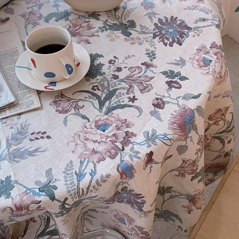 

Льняная водонепроницаемая скатерть с винтажным цветочным принтом на 4 персоны L Type A