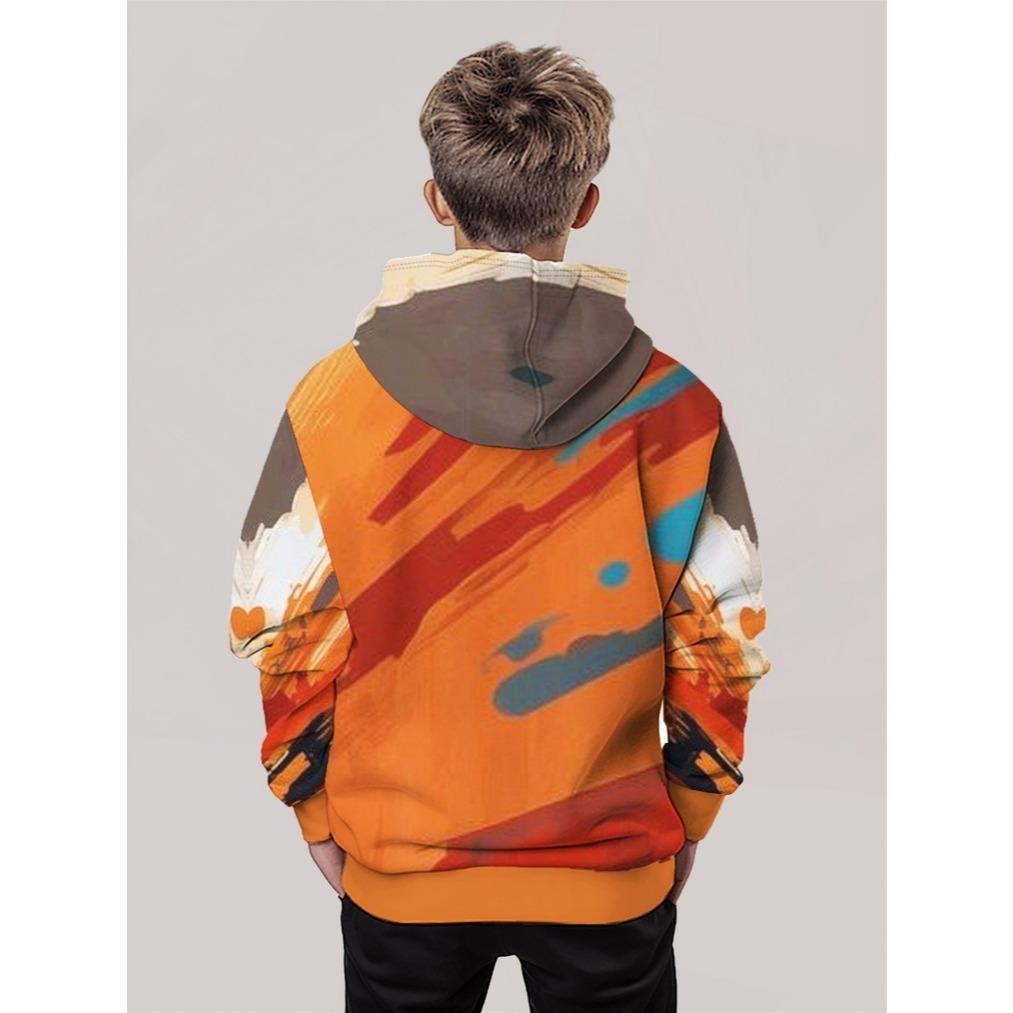 Boys' Street Sports Car Patterned Hoodie, Long Sleeved Pullover Casual Wear, Cartoon Fashion Style