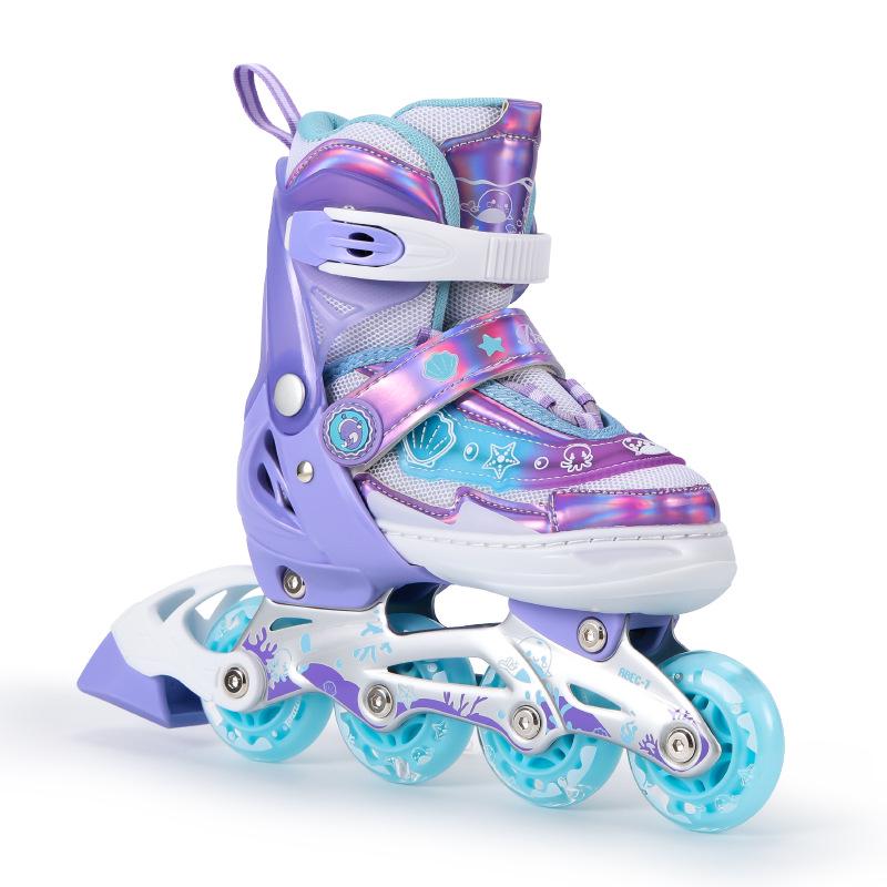 

Adjustable Kids Rollerblades - Beginners Inline Skates with Glow-in-the-Dark Anti-Slip Wheels S (31-34) светло-фиолетовый