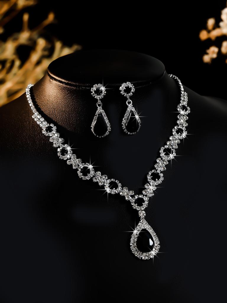 Conjunto de Colar e Brincos de Diamante de Luxo Acessórios para Festa Vestido de Casamento Jantar Corrente de Colar e Brincos de Strass da Moda para Meninas