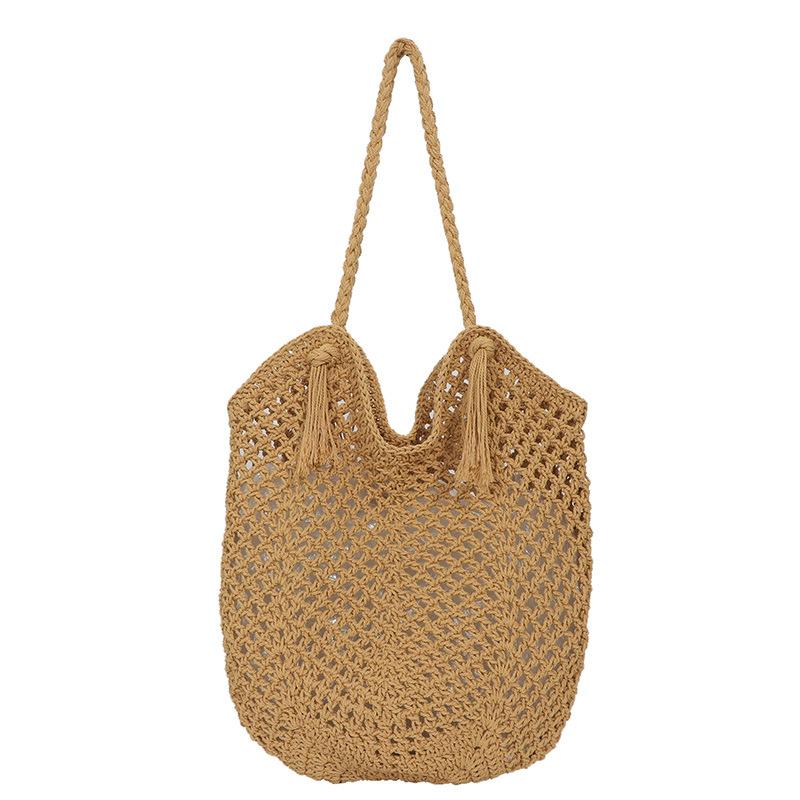 Casual Large-capacity Cotton Thread Woven Bag New Hollow Straw Bag Lazy Wind Shoulder Bag Vacation Beach Bag Women's Bag