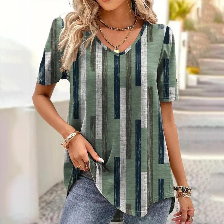 

V-Neck Casual Loose Women s Striped Funny Printed Summer Tee Tops Pullover Streetwear Fashion Clothing Female T-Shirt 6XL