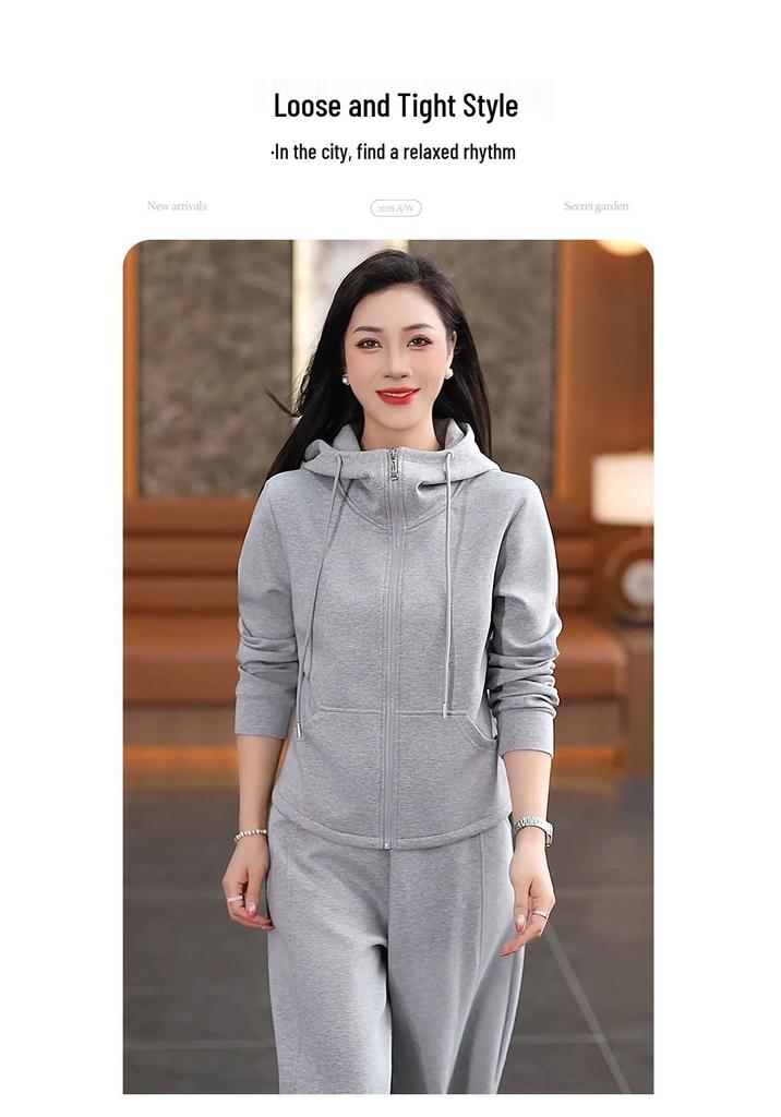 Women's Sporty Elegant Solid Color Hoodie Set - Spring/Autumn 2026 Collection