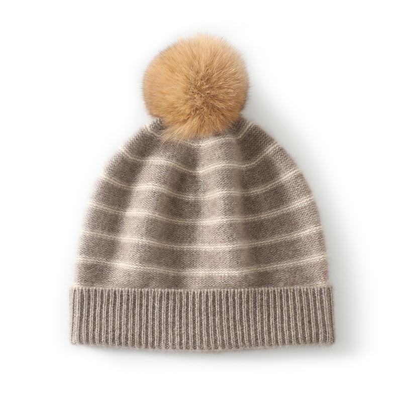 Soft Cashmere Hat Autumn and Winter New Women's Fashion Casual Ear Protection Pile Hat Striped Knitted Hat