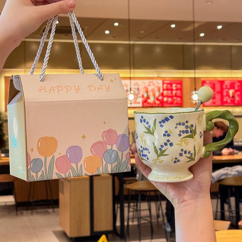 Exquisite Flower Goblet High End Ceramic Mug for Girls Birthday Gifts Best Friend Souvenir Gift Box