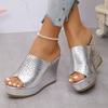 Fashion Plus Size Gold Silver Wedges Sandals Women Fashion Patent Leather Chunky Platform Slippers Summer Thick Sole Non Slip Sandals