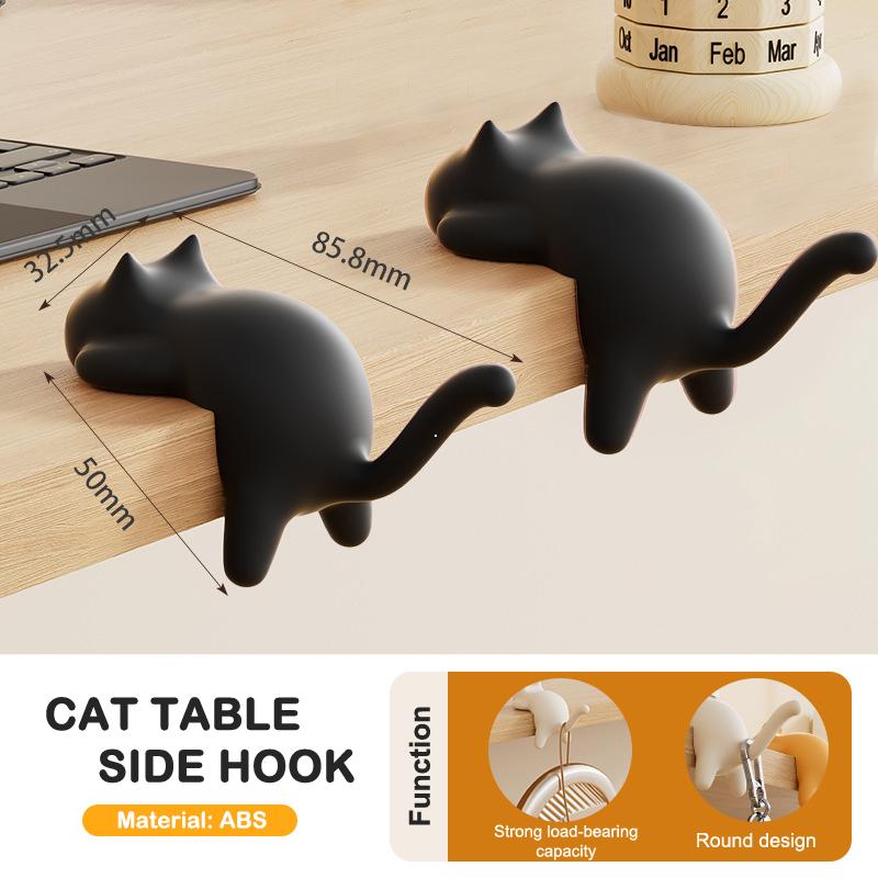 3Pcs Cute Portable Cat Bag Hook Hanger Table Hook Handbag Backpack Travel Bag Organizer Holder Home Office Decor Desk Side Hooks