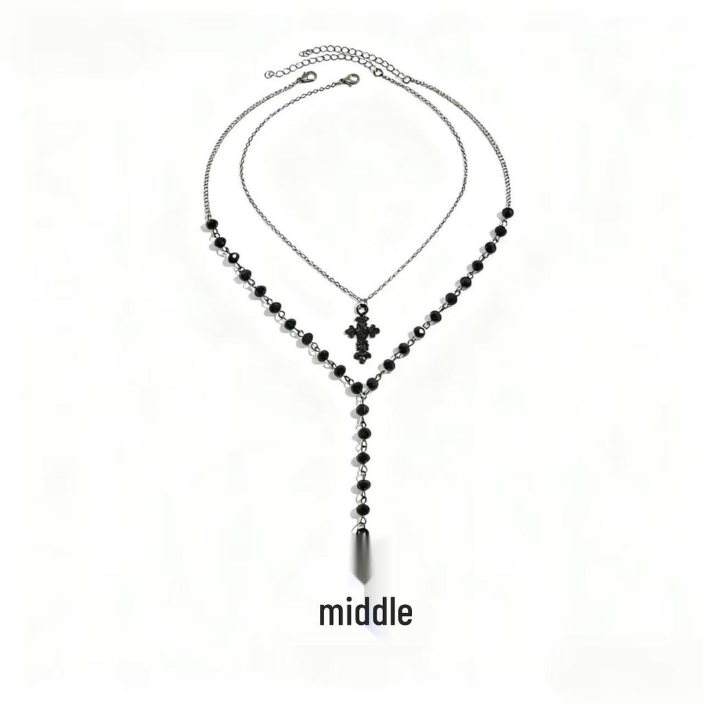 Gothic Dark Layered Cross Pendant Necklace for Women - Exaggerated Niche Design