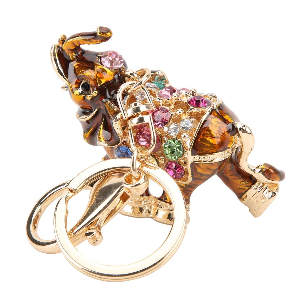 Keychain Exquisite RhinestoneEncrusted Elephant Car Bag Pendant for Girl Birthday Gift(Dark Brown )