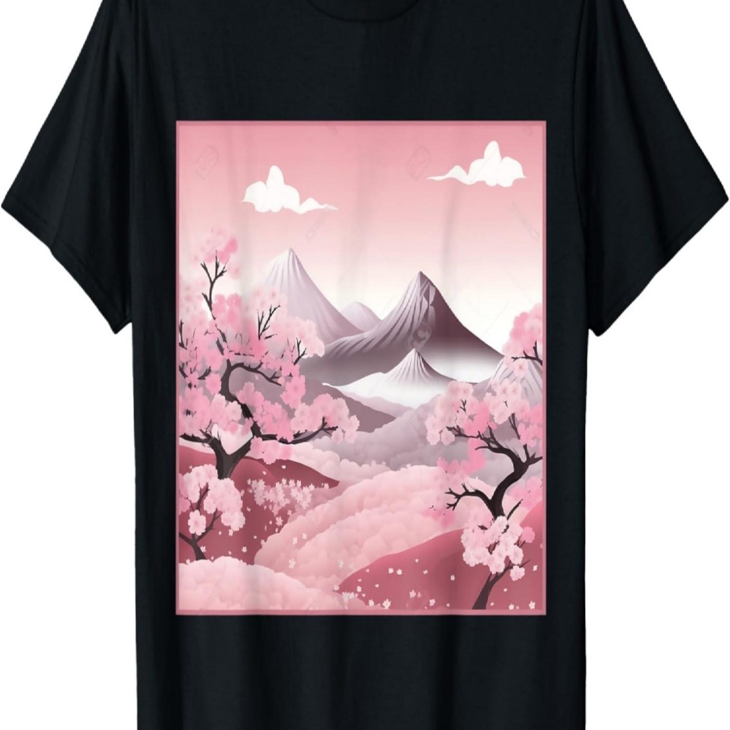 Pastel Dreams Unfold Tranquil Symphony with Cherry Blossoms T-Shirt(3) S чёрный